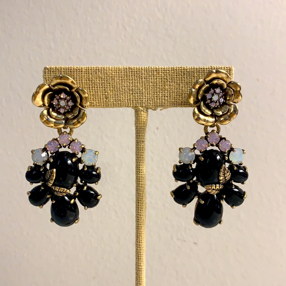 Chloe + Isabel Iridescent Crystal and Opal Drop Earrings w/ Brass Flower Design